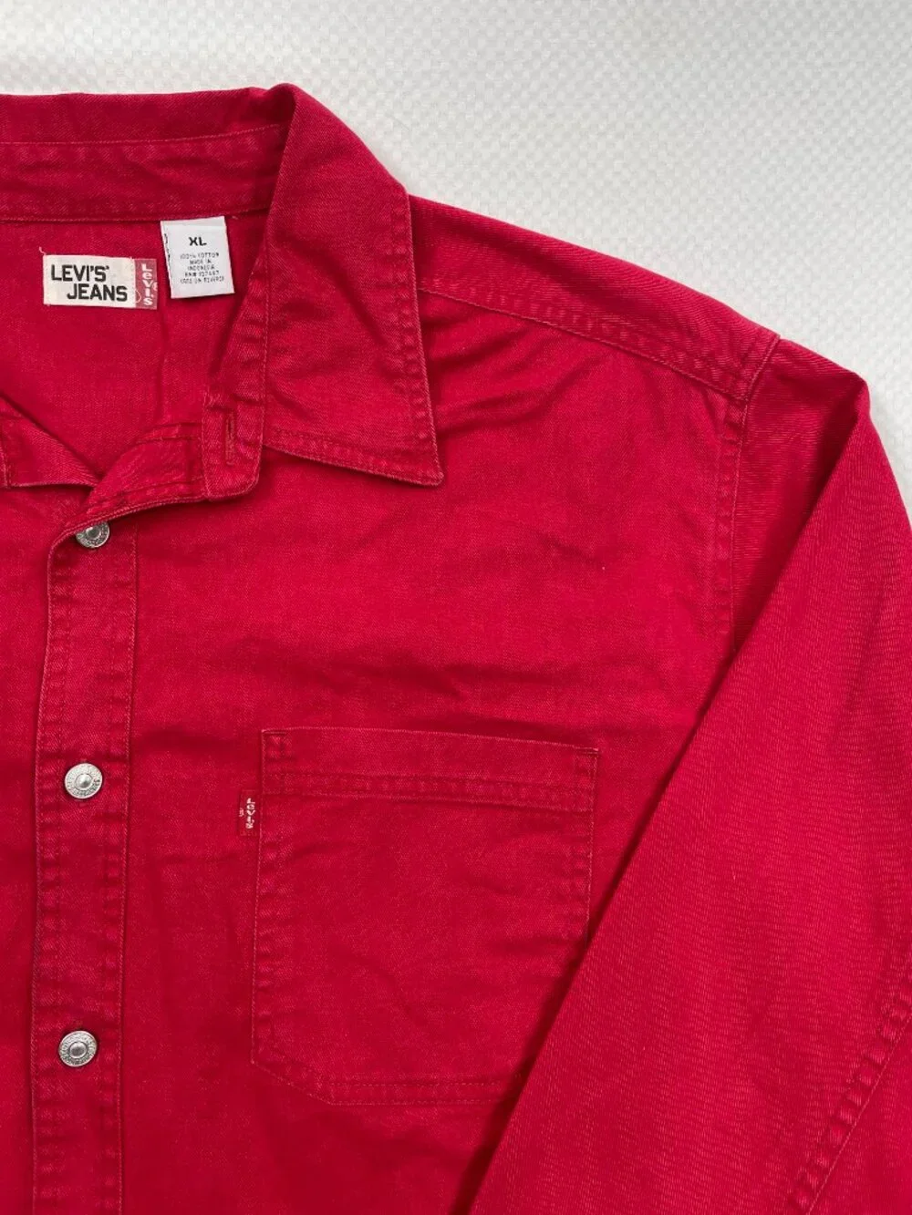 Levi's Red Cotton Denim Jean Western Cowboy Button Down Shirt Men's XL